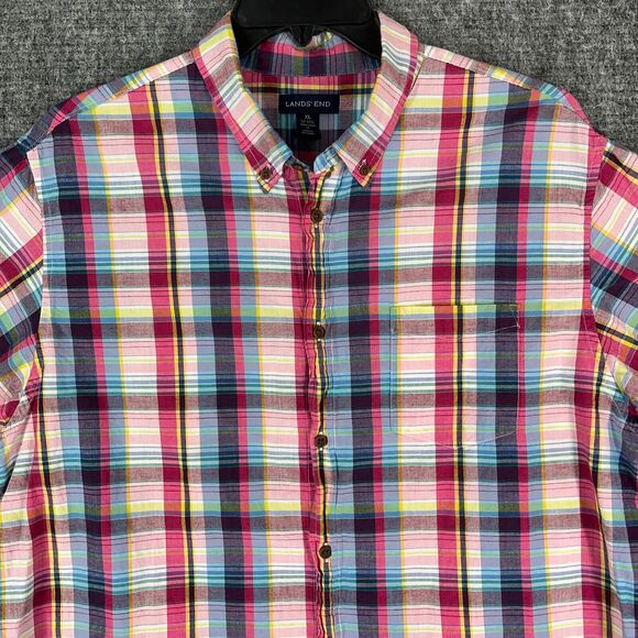 Lands End Shirt Extra Large Mens Business Casual Traditional Short Sleeve Plaid - Picture 3 of 9